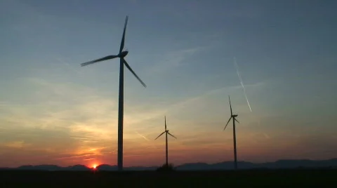 Wind-turbines at sunset Stock Footage 80444