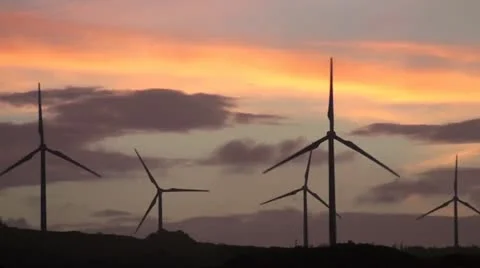 Wind Turbines at Sunset Stock Footage 10890654