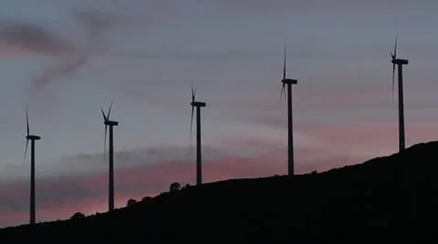 Wind Turbines at sunset Stock Footage 12721657