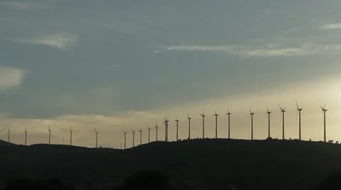 Wind Turbines at sunset Stock Footage 12721664
