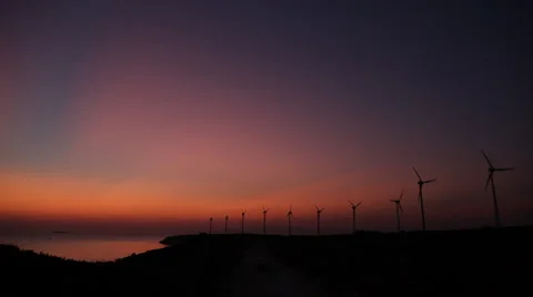 Wind Turbines at Sunset Stock Footage 51847848