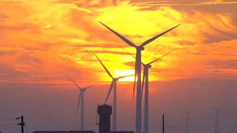 Wind Turbines at sunset Stock Footage 78148900