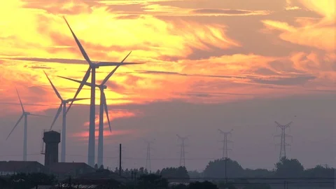 Wind Turbines at sunset Stock Footage 78148933