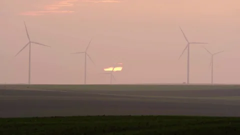 Wind turbines at sunset Stock Footage 83012327