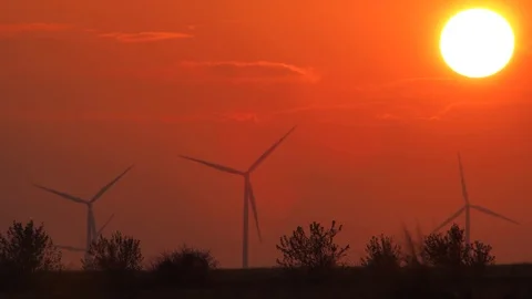 Wind turbines at sunset Stock Footage 83012333