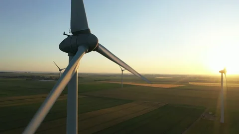 Wind turbines AT SUNSET Stock Footage 131171964