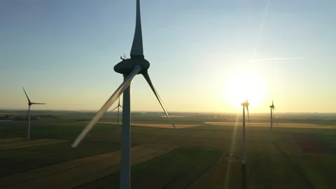 Wind turbines AT SUNSET Stock Footage 131171976