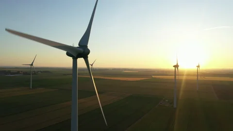 Wind turbines AT SUNSET Stock Footage 131172020