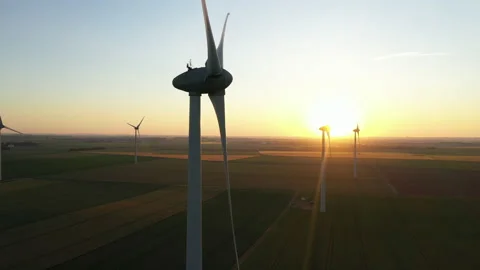 Wind turbines AT SUNSET Video stock 131172030
