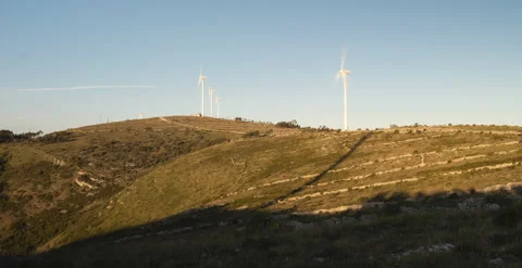 Wind turbines sunset Stock Footage