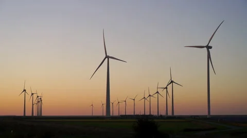 Wind turbines at sunset Stock Footage 164520906