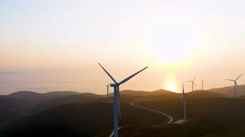 Wind turbines on sunset Stock Footage 220502171
