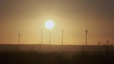 Wind Turbines at Sunset Stock Footage 282933681