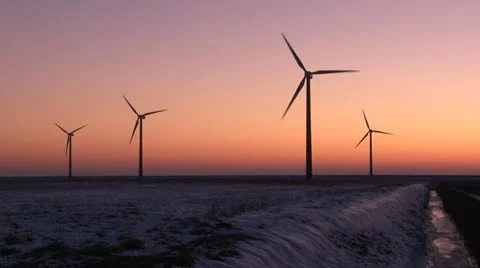 Wind turbines at sunset (four) Video stock 10869956