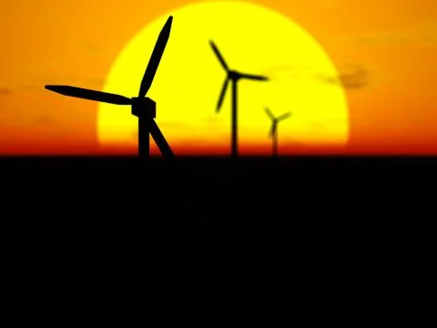 Wind turbines at sunset Illustrazione stock
