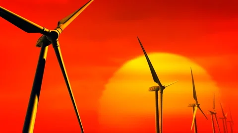 Wind Turbines on Sunset (Loop with Matte) Video stock 1009311