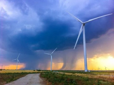 Wind Turbines at Sunset Fotos Stock