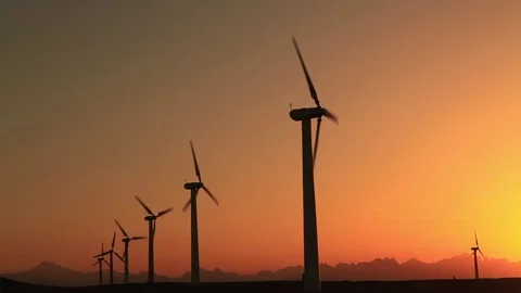 Wind turbines at sunset sky background Stock-Footage 72271397