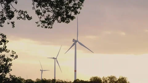 Wind turbines at sunset. slow motion. Stock-Footage 151083159