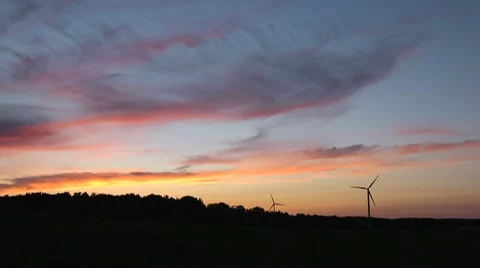 Wind Turbines at Sunset - Timelapse Stock Footage 7745954