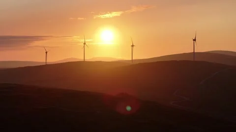 Wind turbines sunset wide Stock Footage 273614234