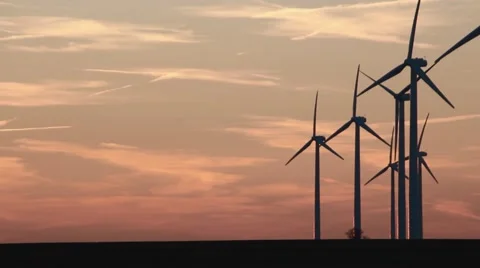 Wind Turbines - Sunset.mp4 Stock Footage 53504423