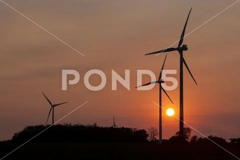 Wind turbines at sunset,Nanticoke, Ontario, Canada Stock Photos