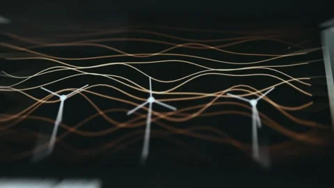Wind Turbines Surrounded by Airflow Simulation Lines Stock Footage 338402321