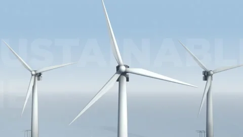 Wind Turbines With Three Blades. Side And Front View. Sustainable Energy Supply. Stock Footage 187613952