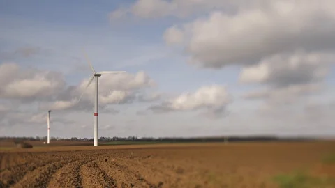 Wind turbines tilt shift Stock Footage 102325886