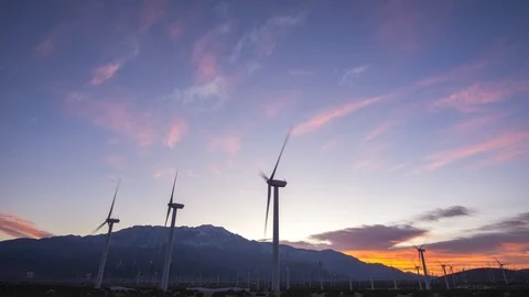 Wind Turbines Timelapse Daytime to Sunset Stock Footage 125586194