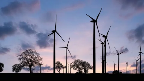 Wind Turbines Trees Silhouette Windmill Energy, Stock Footage 238424811