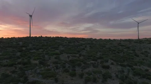 Wind Turbines in Turkey during Sunset | AERIAL 4K Stock Footage 225248926