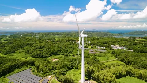 Wind Turbines Turning Under a Blue Sky Stock Footage 335572027