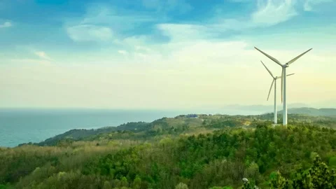 Wind turbines turning in the wind. Stock Footage 145345942