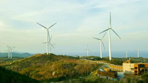 Wind turbines turning in the wind. Video stock 145345982
