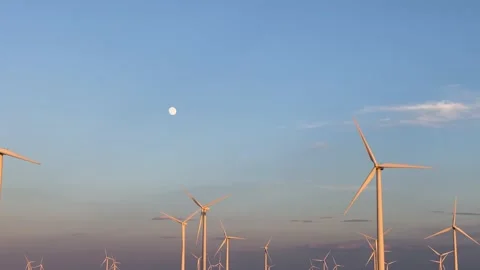 Wind turbines under the moon Video stock 194164859