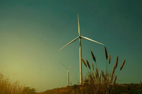 Wind turbines under the sky for technology concept. Wind turbines generating  Foto stock