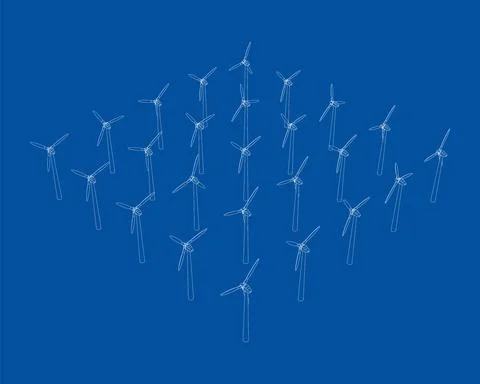 Wind turbines. Vector rendering of 3d Illustration