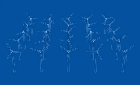 Wind turbines. Vector rendering of 3d Illustrazione stock