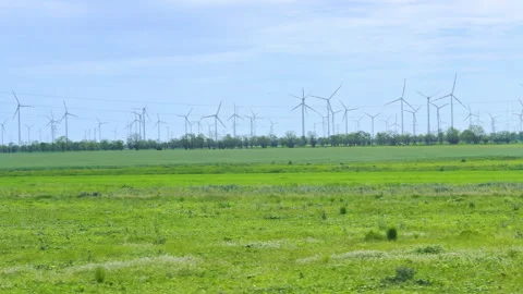 Wind turbines view from train Stock Footage 335109794