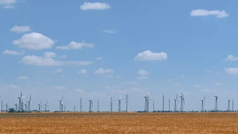 Wind turbines in wheat field Stock Footage 77087268