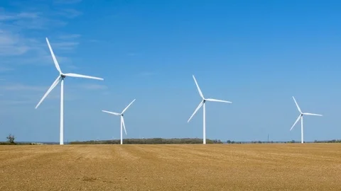 Wind turbines on wind farm 4K Stock Footage 75863247