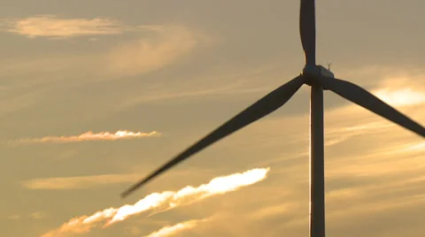 Wind Turbines on Wind Farm Close Up with Golden Clouds Stock Footage 32936772