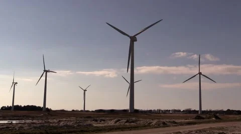 Wind turbines in wind farm at sundown Video stock 48870133