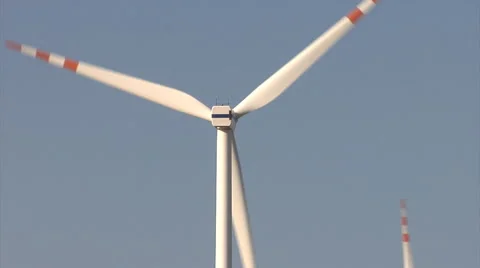 Wind turbines. Wind farm in a wheat field zoom out. Stock-Footage 52320059