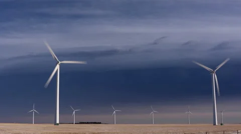 Wind turbines on wind farm in winter Video stock 53350271