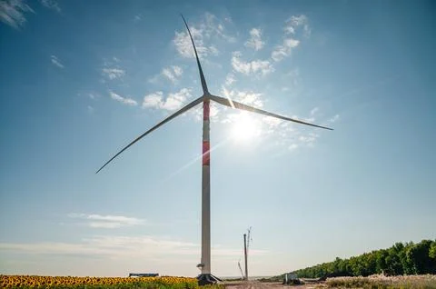 Wind turbines in the wind park under construction in the Samara region Stock Photos