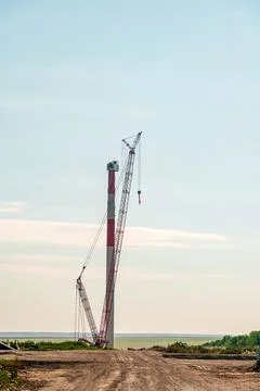 Wind turbines in the wind park under construction in the Samara region Stock Photos