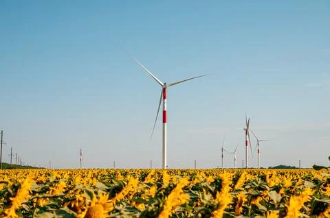 Wind turbines in the wind park under construction in the Samara region Stock Photos